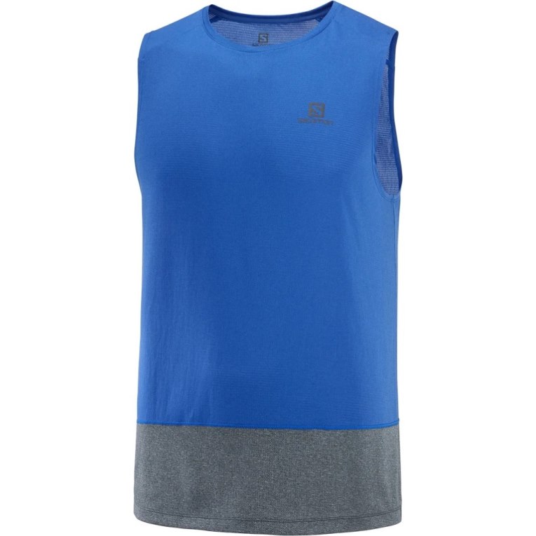 Blue / Grey Salomon Cross Run Men's Tanks | PH 20718I